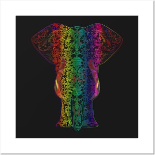 Rainbow Black Elephant on Black Posters and Art